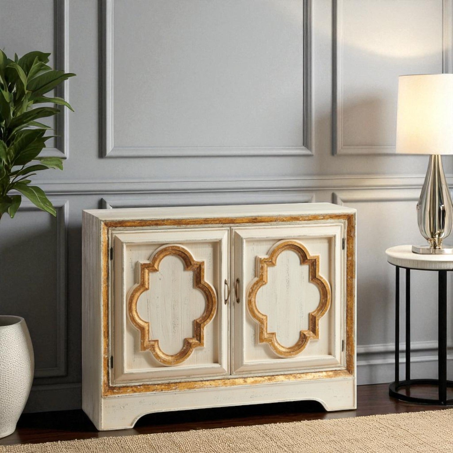 Distressed Gold Detail Cabinet - 47.25"L - Mellow Monkey