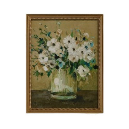 White Flowers in Large Glass Vase - Framed Wall Art - 18-in x 14-in - Mellow Monkey