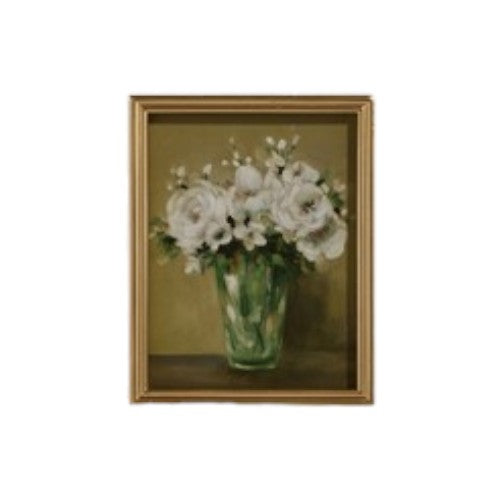 White Flowers in Small Glass Vase - Framed Wall Art - 9-1/2-in x 12-in - Mellow Monkey