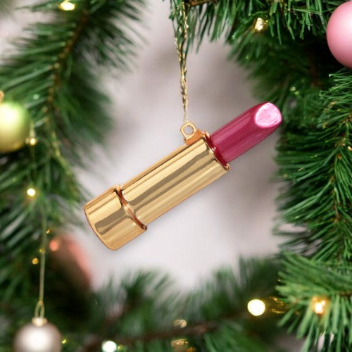 Pink Lipstick Ornament - 3-1/2-in - Mellow Monkey