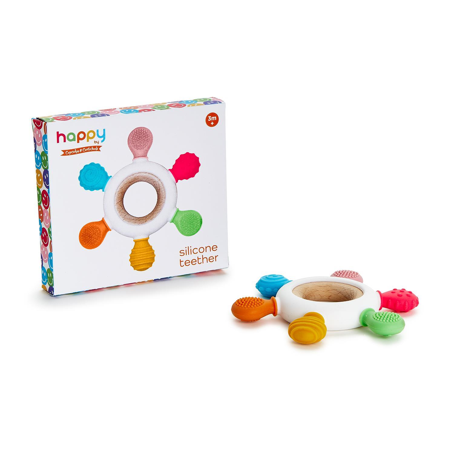 Happy Silicone and Wood Teether in a Gift Box - Mellow Monkey