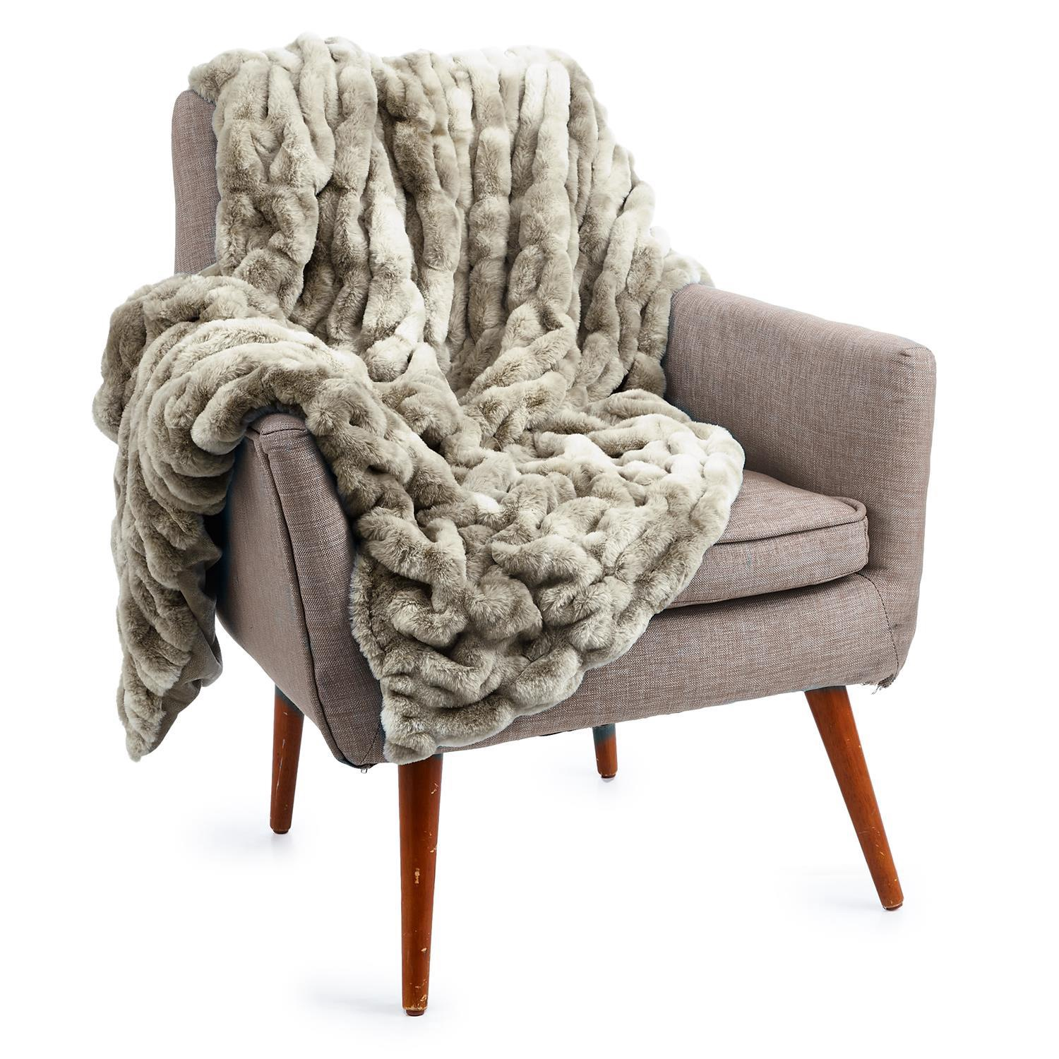 Grey Marbled Faux Fur Throw - 50-in x 60-in - Mellow Monkey