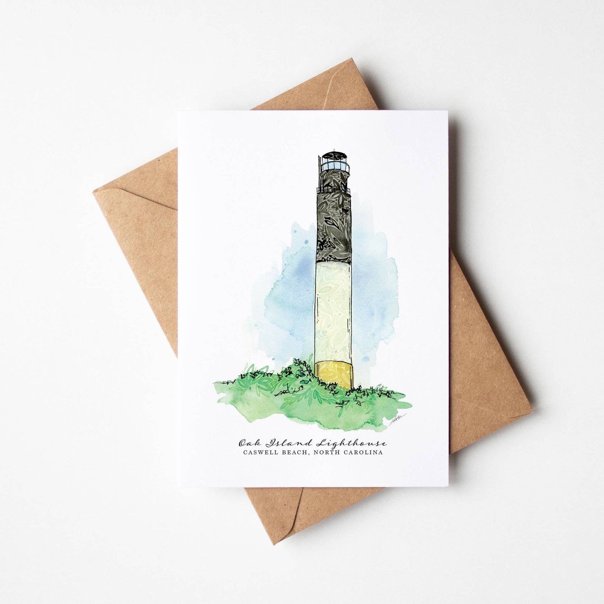 Oak Island Lighthouse Single Notecard-NC Coast Collection - Mellow Monkey