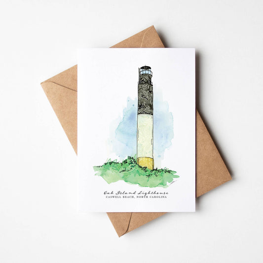 Oak Island Lighthouse Single Notecard-NC Coast Collection - Mellow Monkey