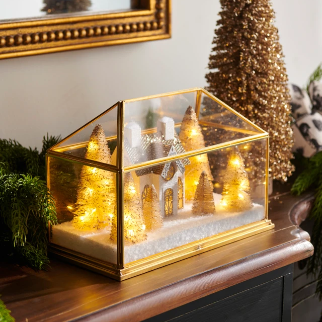 Lighted Gold House Terrarium - 10-3/4-in - Mellow Monkey