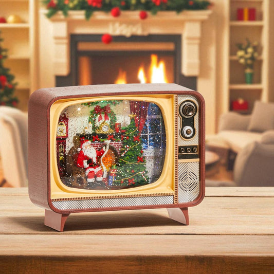 Fireplace Santa Musical Lighted Water TV - 8-1/4-in - Mellow Monkey