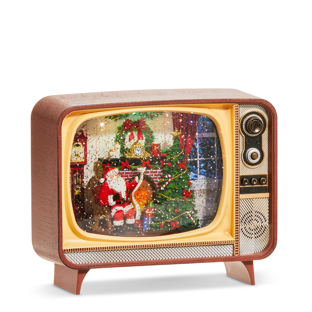 Fireplace Santa Musical Lighted Water TV - 8-1/4-in - Mellow Monkey