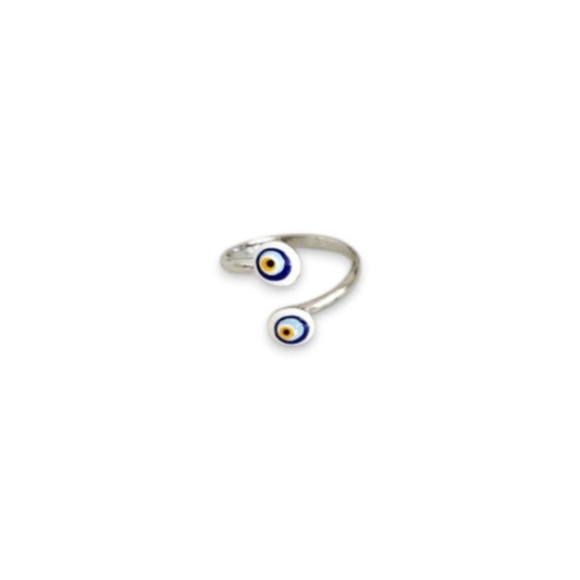Double Evil Eye Adjustable - Ring - White - Mellow Monkey
