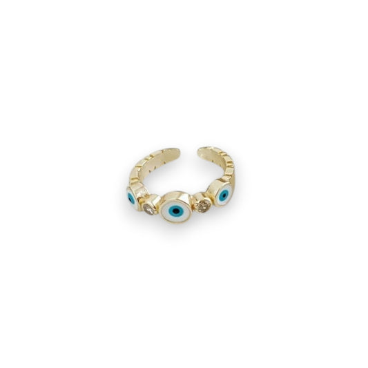 White Greek Evil Eye - Gold Ring - Mellow Monkey