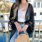 Black Floral Crochet Wide Sleeve Knitted Kimono Cardigan - Mellow Monkey