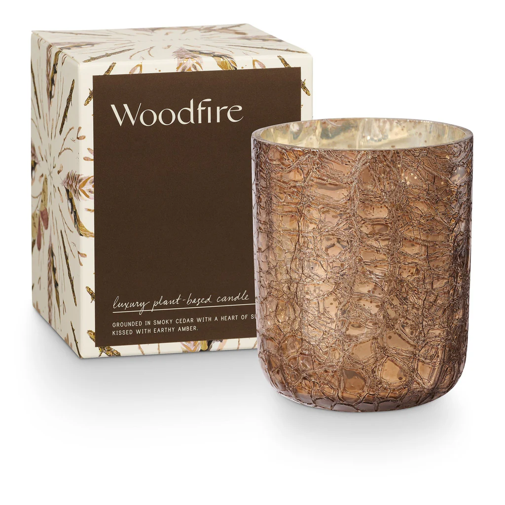 Woodfire Small Boxed Crackle Glass Candle - Mellow Monkey