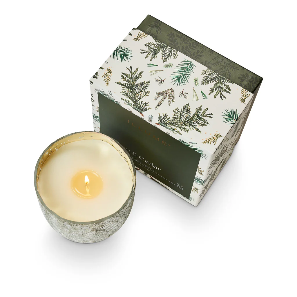 Balsam & Cedar Large Boxed Crackle Glass Candle - Mellow Monkey