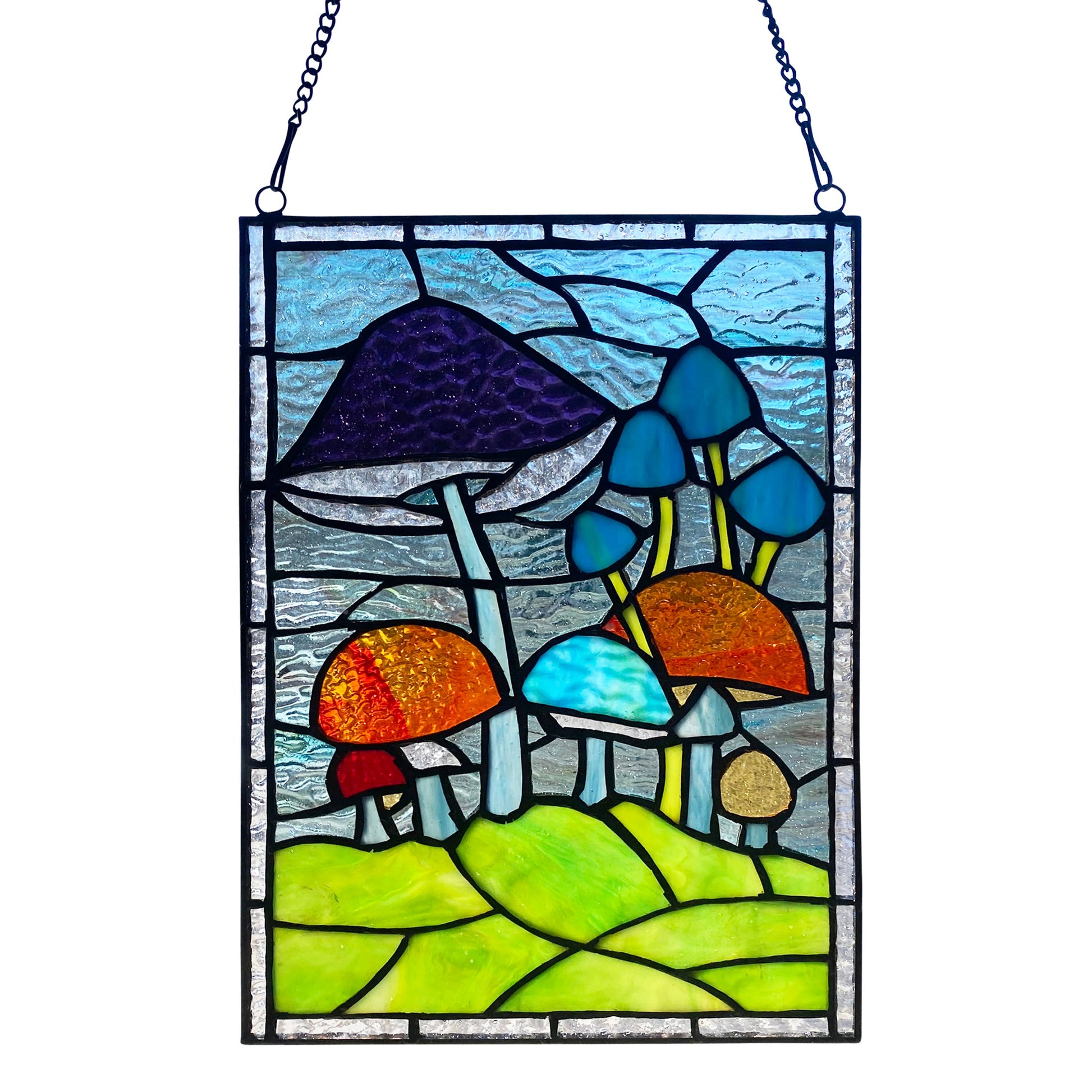 Erin Green Mushrooms Stained Glass Window Panel - 11-1/2-in - Mellow Monkey