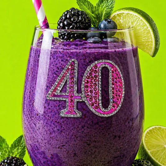 40th Birthday Jeweled Stemless Wine Glass