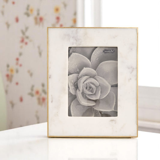 White Marble & Gold Foiled Textured Frame With Raw Edge - Fits 4x6-in Photo - Mellow Monkey
