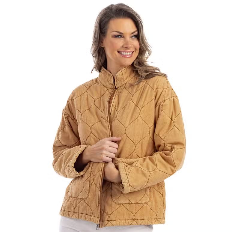 Camel Quilted Zip Up Jacket – Mellow Monkey