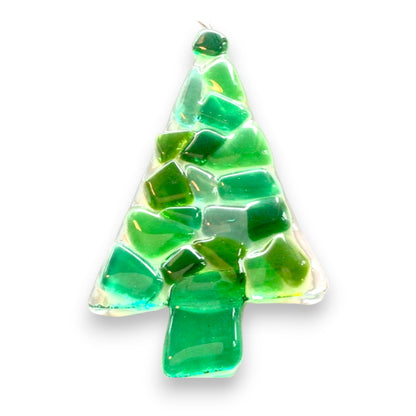 Sea Glass Inspired Kaleidoscope Fused Glass Christmas Tree Ornament - 4-1/4-in - Mellow Monkey