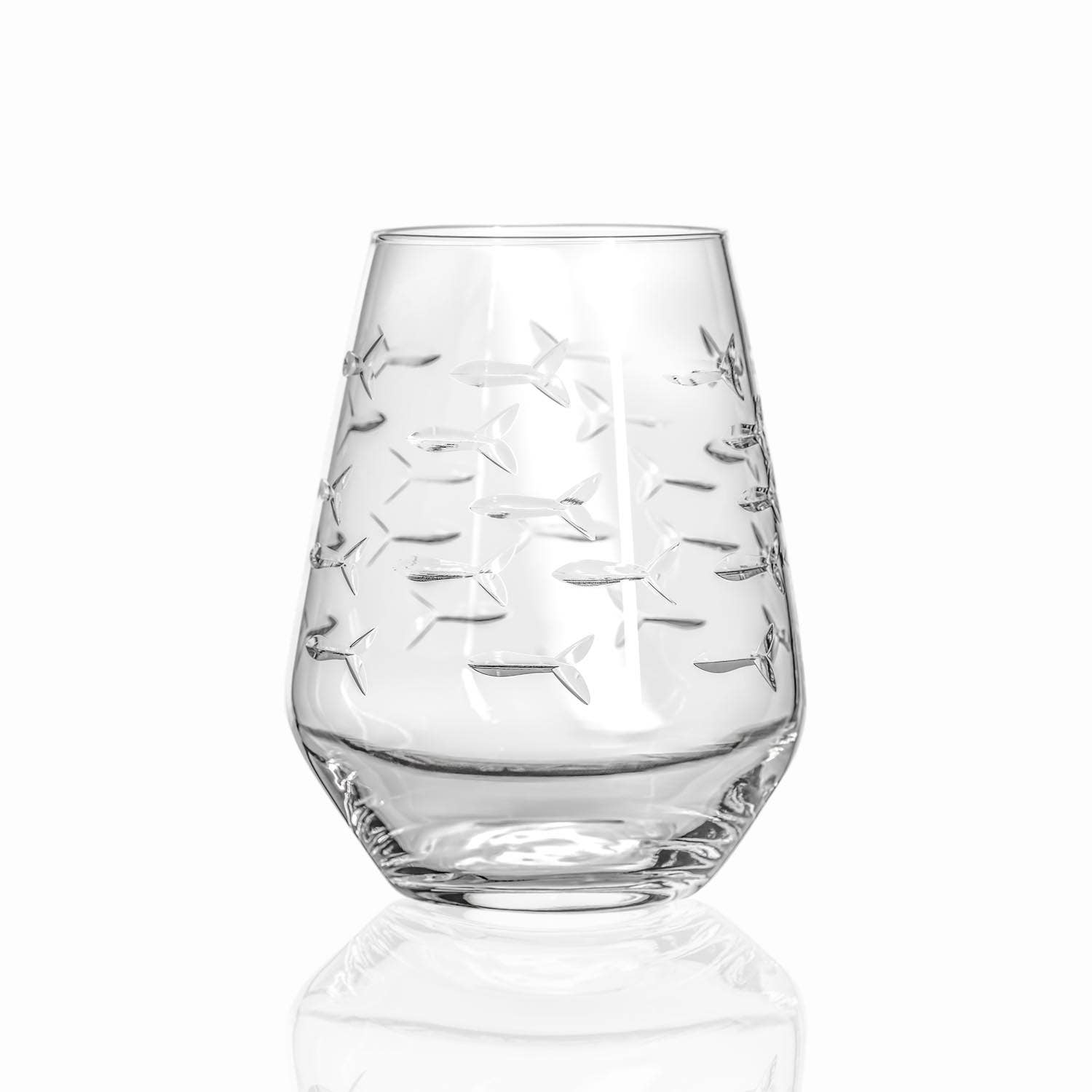 School of Fish Stemless Wine Glass - 18-oz Clear - Mellow Monkey