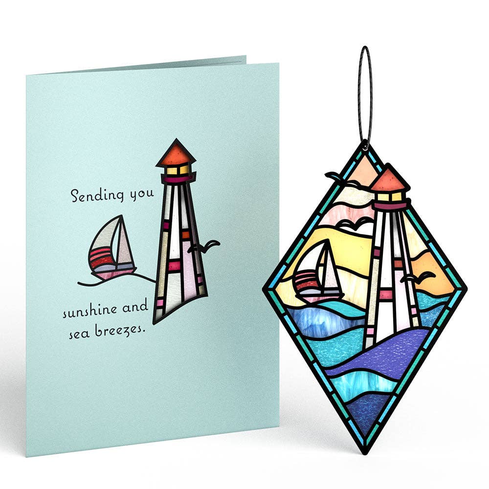 Sunshine and Sea Breezes Lighthouse Suncatcher Card - Mellow Monkey