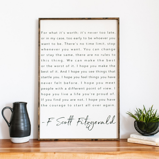 F. Scott Fitzgerald - Wood Sign - 24-in - Mellow Monkey