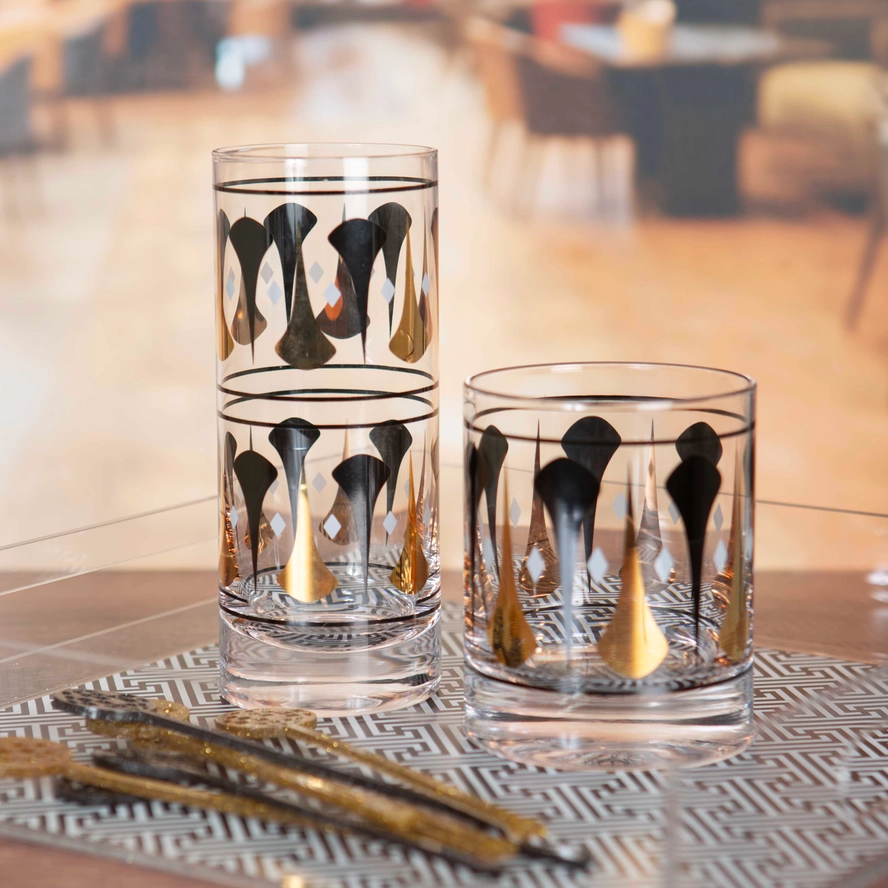 Mid Century Modern - Black and Gold Highball Cocktail Glass - Mellow Monkey