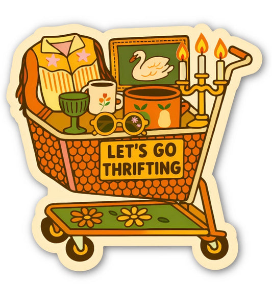 Let’s Go Thrifting Vintage Shopping Cart - Vinyl Decal Sticker