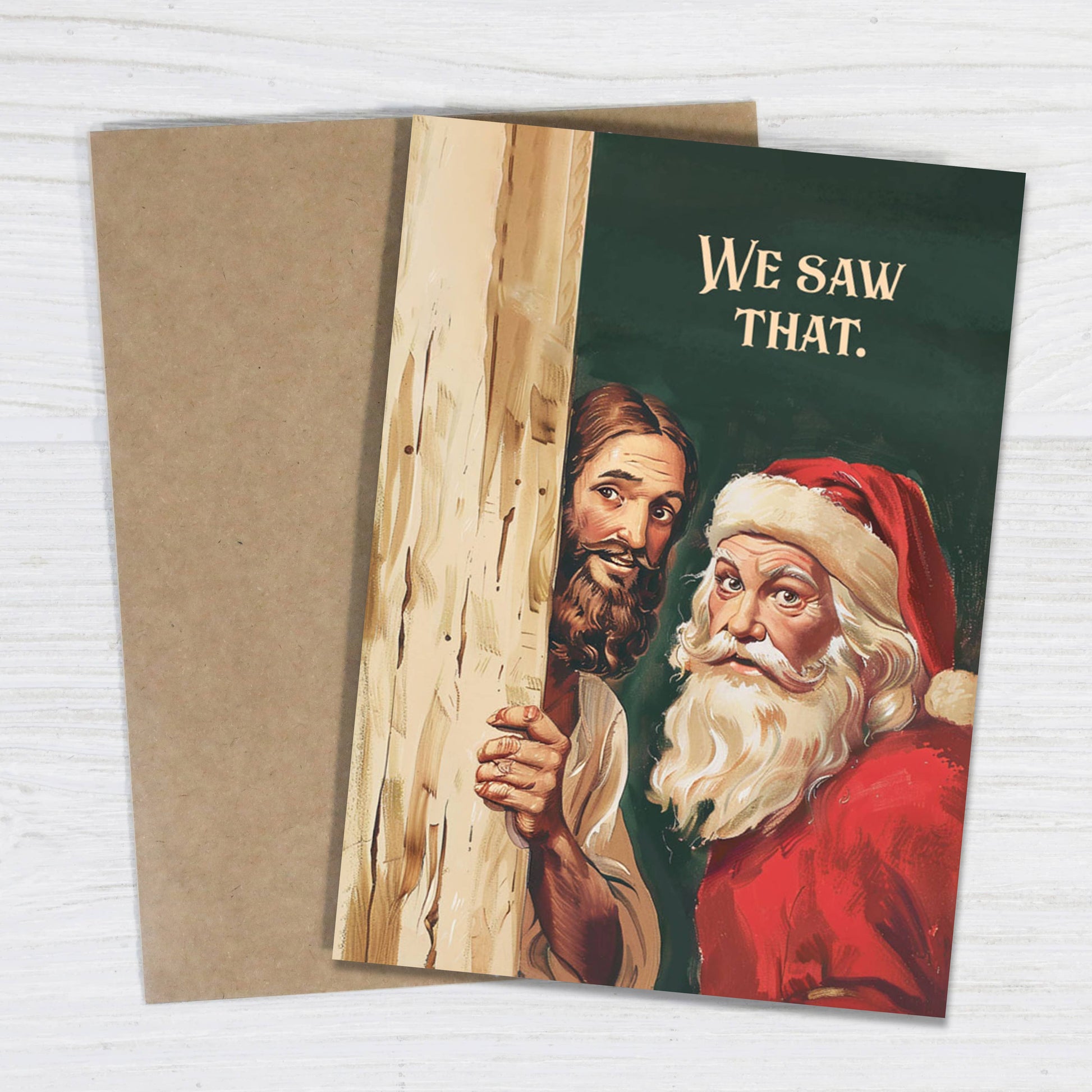 We Saw That - Santa & Jesus Funny Christmas Card Guilt Trip - Mellow Monkey