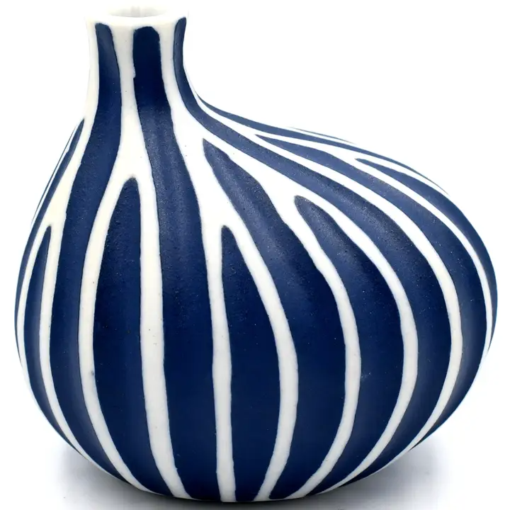 Omo Mini Porcelain Bud Vase - Thick Blue Lines - 2.68"W x 2.76"H - Mellow Monkey