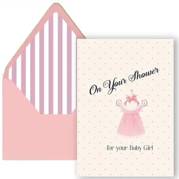 On Your Shower for Your Baby Girl - Dress - New Baby Greeting Card - Mellow Monkey