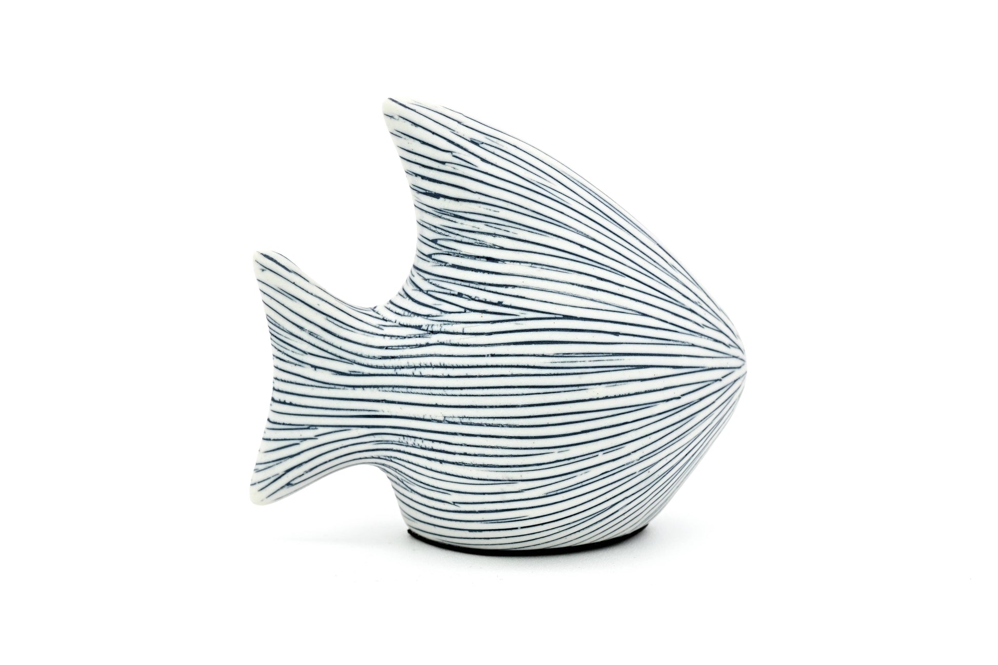 Mini Fish Porcelain Ceramic Sculpture Ornament - White with Blue Stripes - 4 x 2.5 x 3.5 in - Mellow Monkey