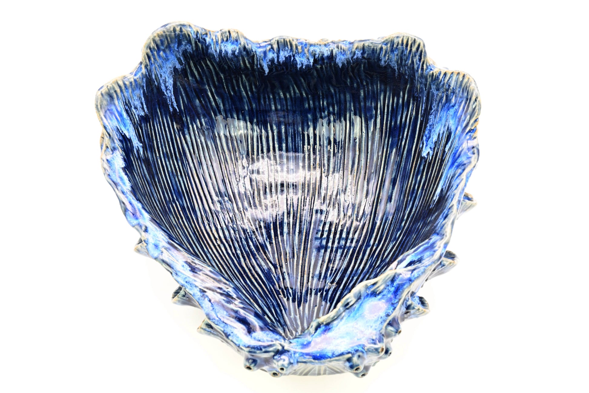Giant Clam Ceramic Vase with Blue Effect - 9.5 x 8.9 x 4.6-in - Mellow Monkey