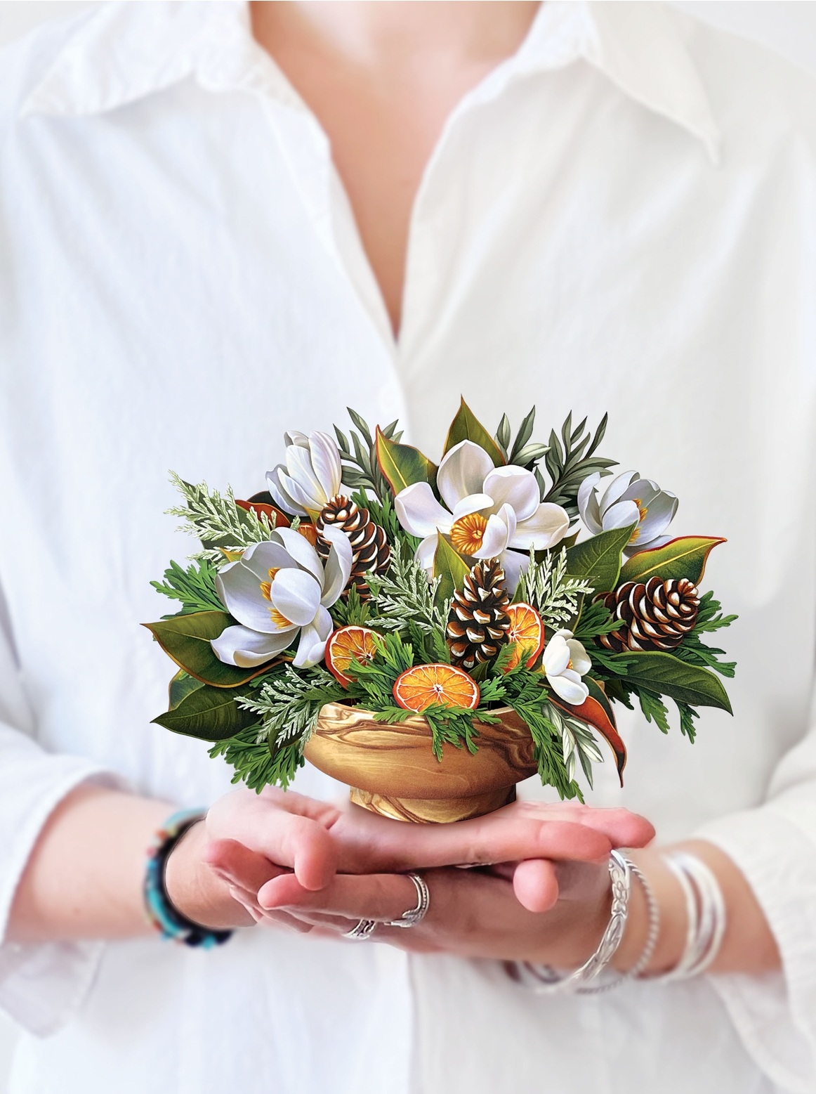 Freshcut Paper Mini Winter Magnolia Pop-Up Bouquet and Greeting Card - Mellow Monkey