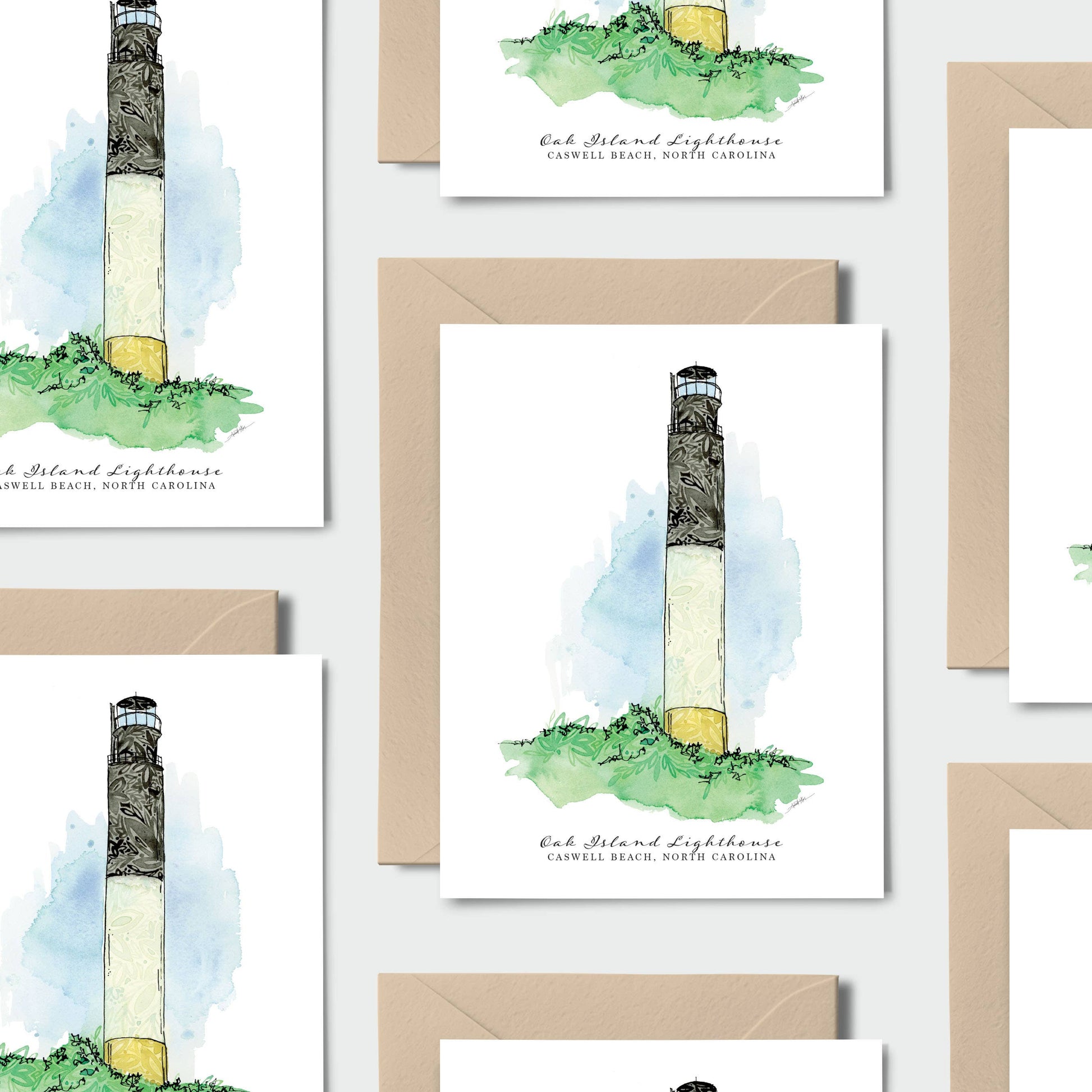 Oak Island Lighthouse Single Notecard-NC Coast Collection - Mellow Monkey