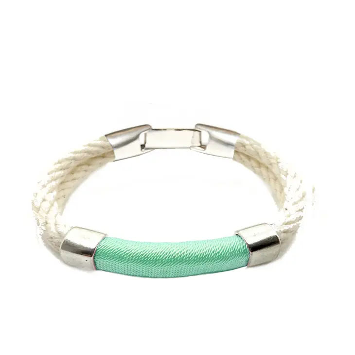 Mint and Silver Nantucket Style Nautical Rope Bracelet - Mellow Monkey