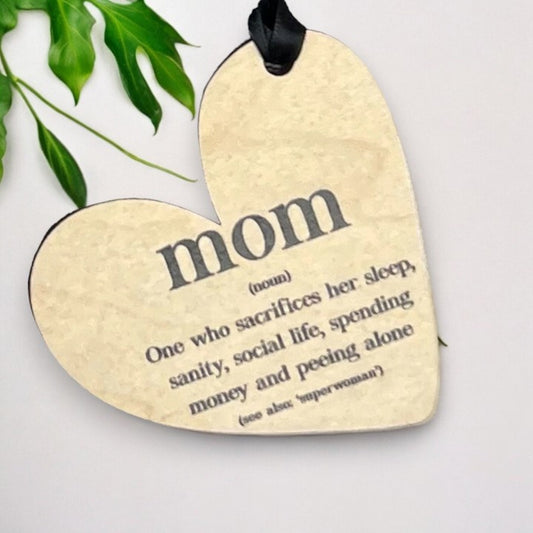 Mom (noun) - Heart Shaped Wood Ornament - 3-in