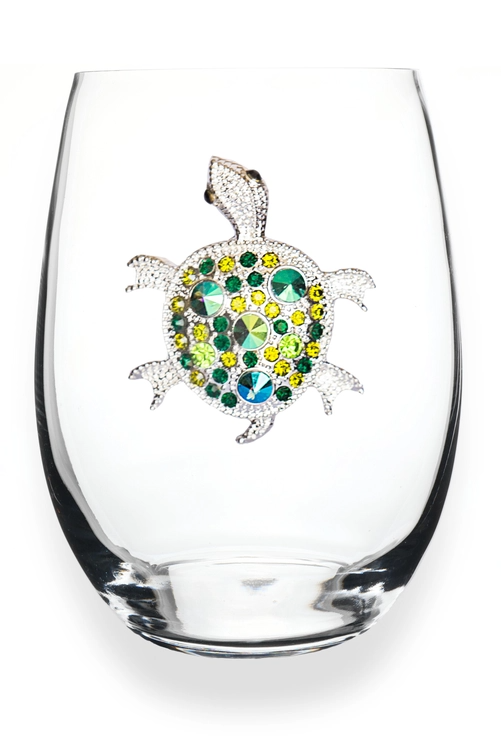 Sea Turtle Jeweled Stemless Wine Glass - Mellow Monkey