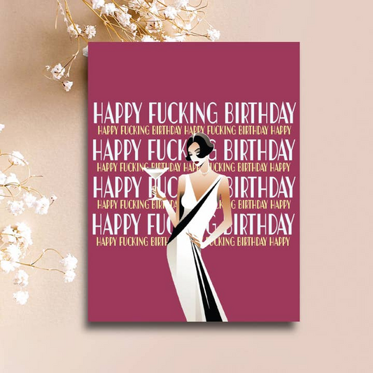 Happy Fucking Birthday - Woman with Martini Greeting Card - Mellow Monkey