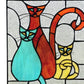 Coy Cats Trio Stained Glass Window Panel - 14-in - Mellow Monkey