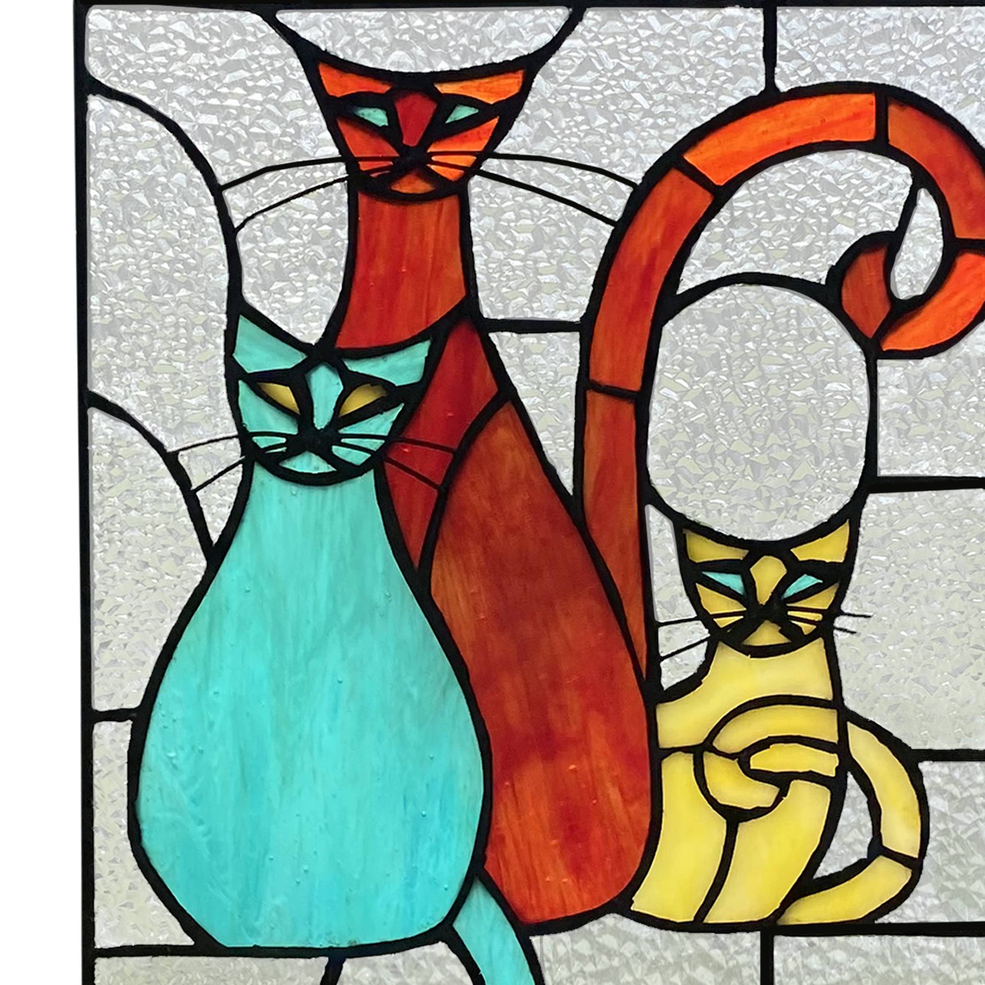 Coy Cats Trio Stained Glass Window Panel - 14-in - Mellow Monkey