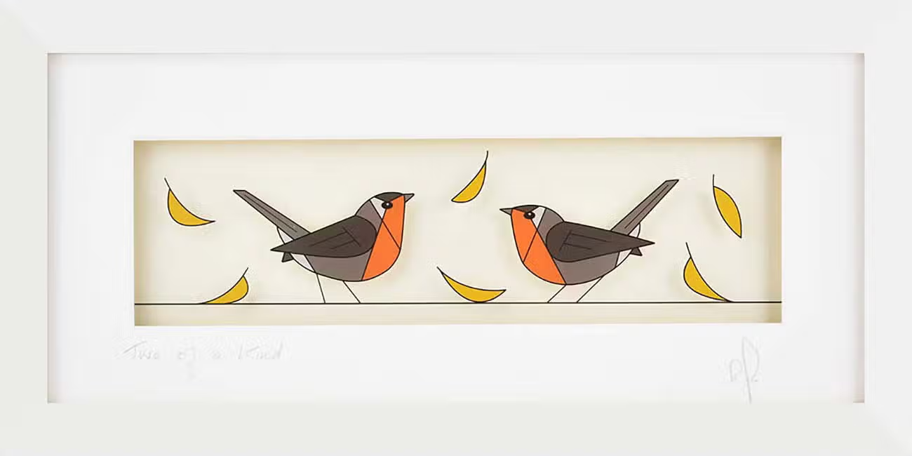 Two Of A Kind Robins - Framed Glass Wall Art from Black Hen Designs of Ireland - 14-5/8-in - Mellow Monkey