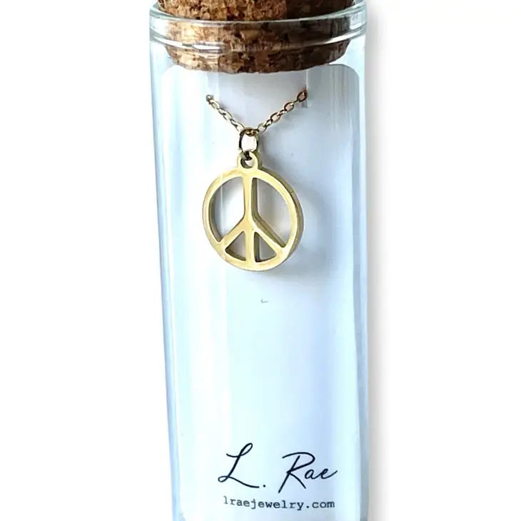 Gold Peace Sign Charm Necklace - 18" - Mellow Monkey