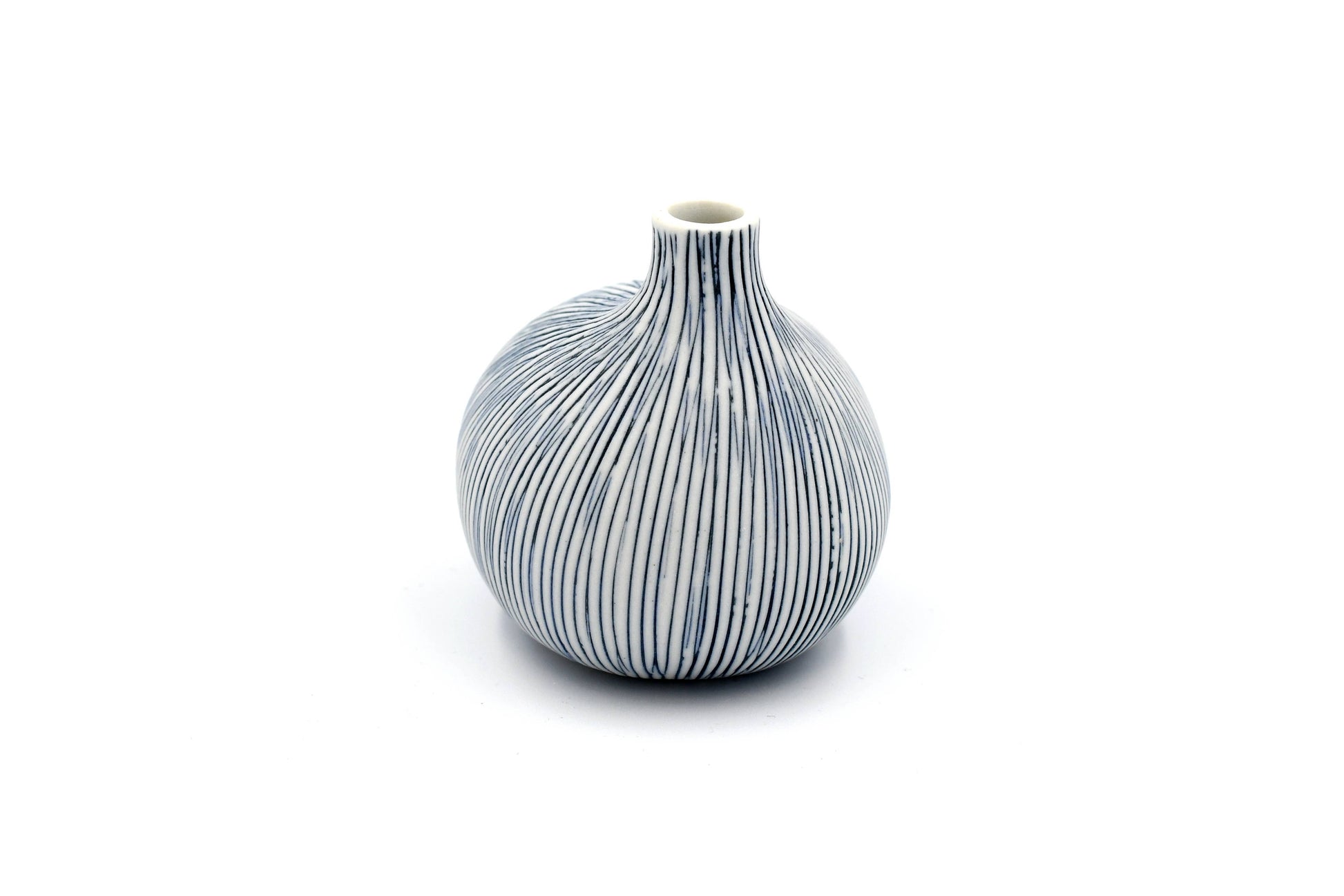 Mini Omo - Handcrafted Porcelain Bud Vase - With with Blue Lines - 2.7 x 2 x 2.8 in - Mellow Monkey