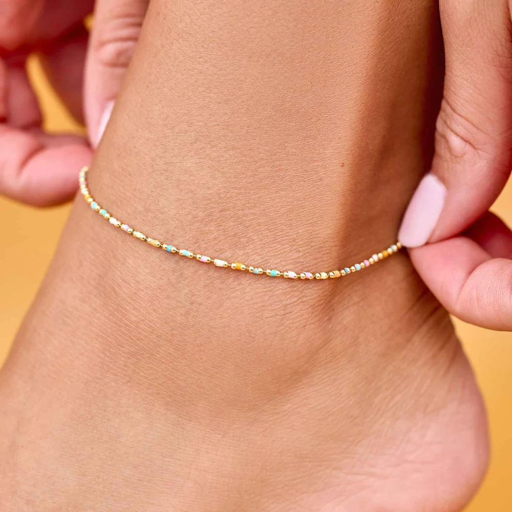 Pura Vida Dainty Enamel Chain Anklet - Gold - Mellow Monkey