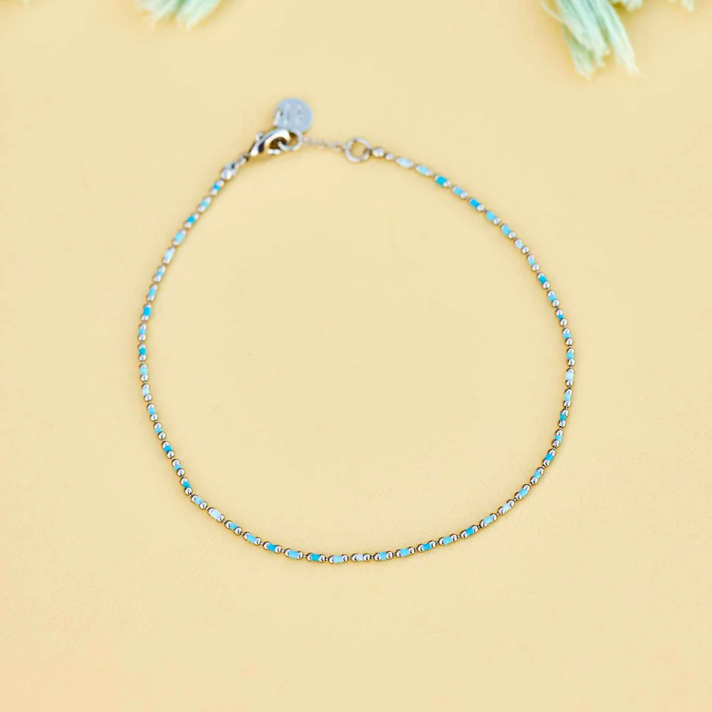 Pura Vida Dainty Enamel Chain Anklet - Silver - Mellow Monkey