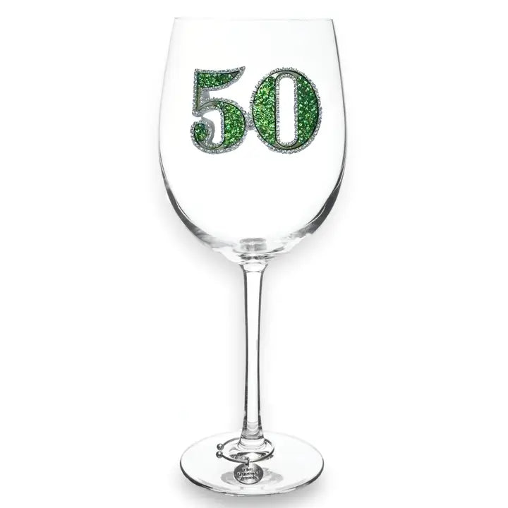 50th Birthday Jeweled Stemmed Wine Glass - Mellow Monkey