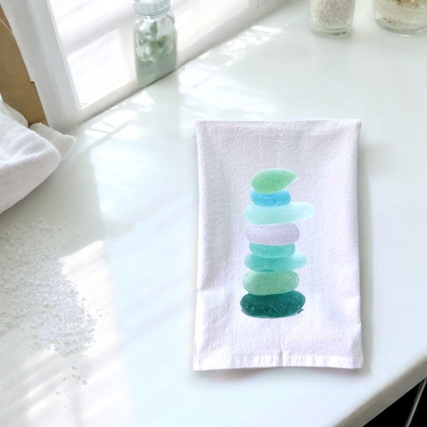 Sea Glass Cairn Flour Sack Kitchen Towel - Mellow Monkey