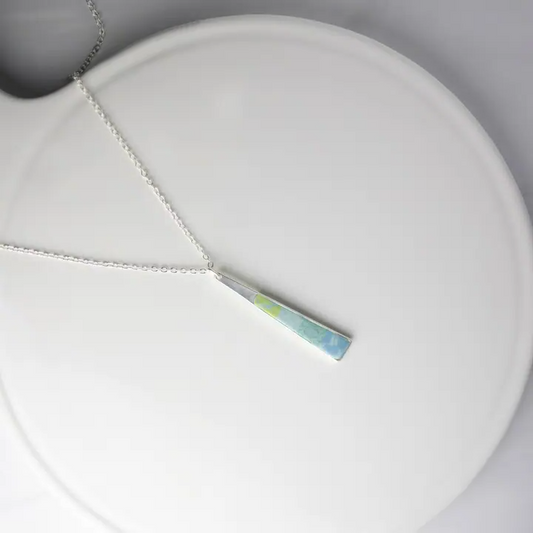 Bermuda Blue Reversible Silver Triangle Necklace