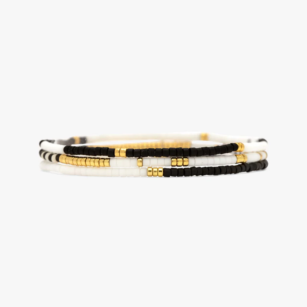 Pura Vida Monochrome Gold Stretch Bracelets - Set of 3 - Mellow Monkey