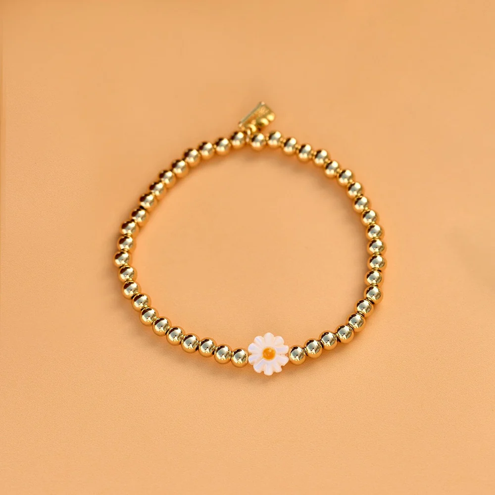 Pura Vida Daisy Bead Gold Ball Stretch Bracelet - Mellow Monkey