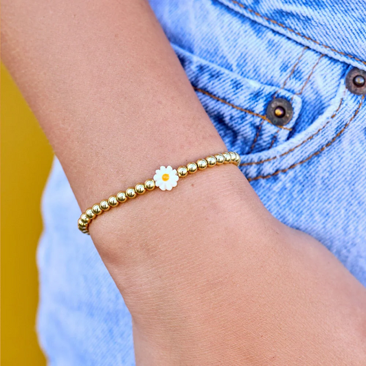 Pura Vida Daisy Bead Gold Ball Stretch Bracelet - Mellow Monkey